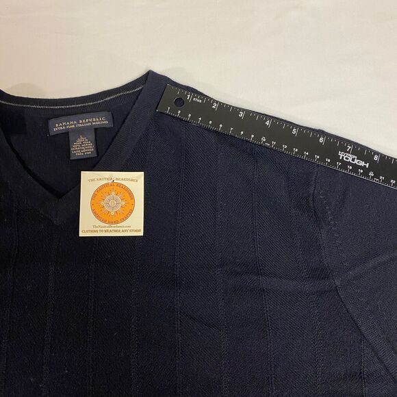 Banana Republic Sweater Mens Large Blue Fine Italian Merino Wool Preppy V-Neck - Picture 14 of 16